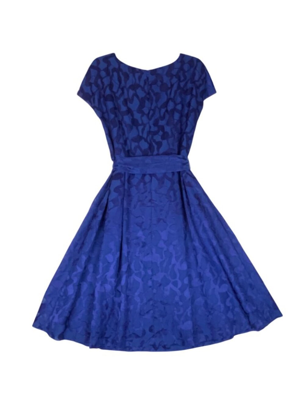 Anne Klein Blue Fit Flare Dress Size 10 Jacquard Cap Sleeves Wedding Guest - Picture 4 of 9